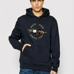 ΑΝΔΡΙΚΟ ΦΟΥΤΕΡ TOMMY HILFIGER NEW YORK MΠΛΕ ΣΚΟΥΡΟ ME ΚΟΥΚΟΥΛΑ BIG LOGO